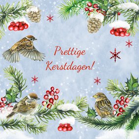 Kerstkaart vogeltjes in sneeuw