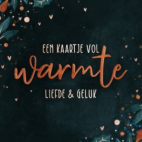 Kerstkaart vol warmte met hartjes, takjes en besjes