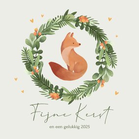 Kerstkaart vos fijne kerst kerstkrans winter illustratie