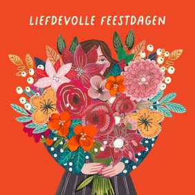 Kerstkaart vrolijk bloemen boeket