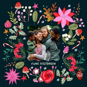 Kerstkaart vrolijke bloemen modern 2027