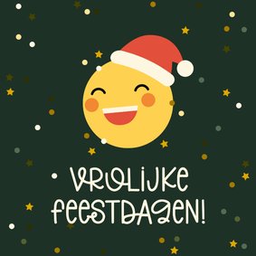 Kerstkaart vrolijke feestdagen emoji met kerstmuts