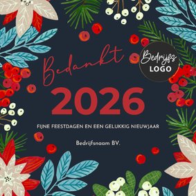 Kerstkaart vrolijke kerstroos poinsettia modern