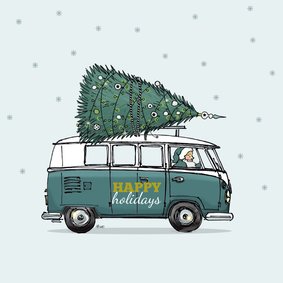 Kerstkaart VW bus groen av