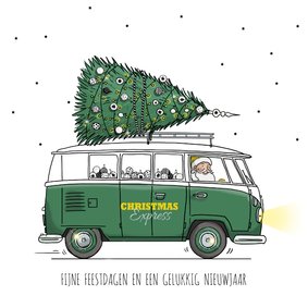 Kerstkaart VW bus groen met boom