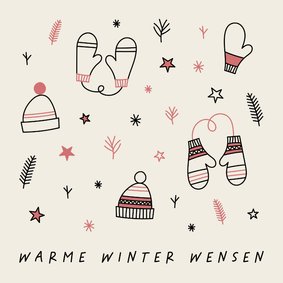 Kerstkaart warme winter wensen met leuke illustraties