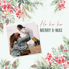 Kerstkaart watercolor met takjes en foto