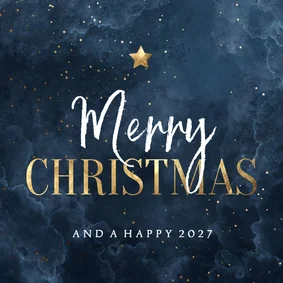 Kerstkaart waterverf wolkjes Merry Christmas met ster