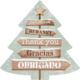 Kerstkaart wegwijzers hout bedankt internationaal