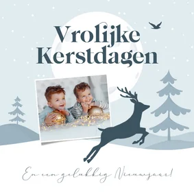 Kerstkaart winter dieren hert rendier sneeuw foto kinderen