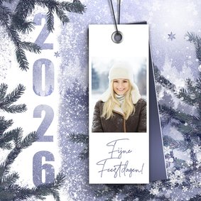 Kerstkaart winter label blauw