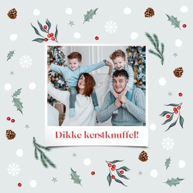 Kerstkaart winter thema foto sterren sneeuw takjes