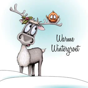 Kerstkaart wintergroet met rendier