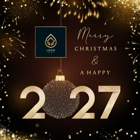 Kerstkaart zakelijk stijlvol goudlook jaartal met eigen logo