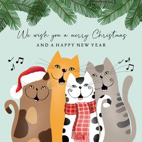 Kerstkaart zingende katten