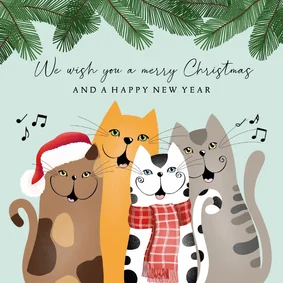 Kerstkaart zingende katten
