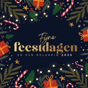 Kerstkaart zuurstokjes en takken vierkantje