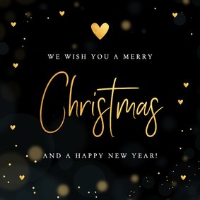 Kerstkaart zwart goudlook typografie Merry Christmas