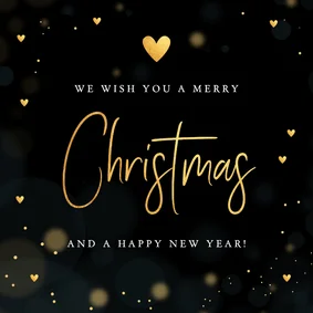 Kerstkaart zwart goudlook typografie Merry Christmas