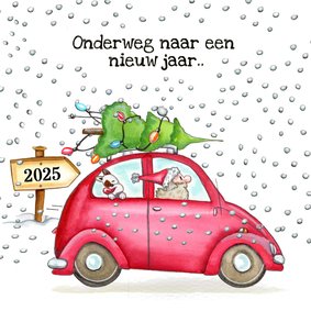 Kerstkaarten auto onderweg