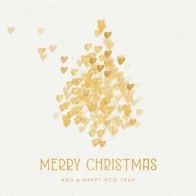 Kerstkaarten kerstboom gouden hartjes op wit