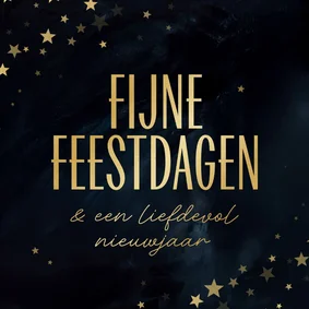 Kerstkaartje fijne feestdagen goud blauw met sterretjes