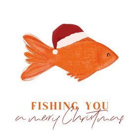 Kerstkaartje fishing you a merry christmas met visje 