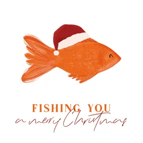Kerstkaartje fishing you a merry christmas met visje