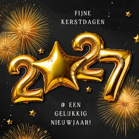 Kerstkaartje folieballonnen 2027 ster goud vuurwerk
