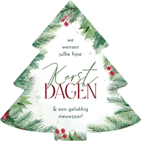 Kerstkaartje hulst en takjes in kerstboomvorm