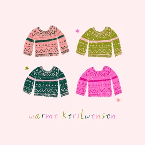 Kerstkaartje illustratie truien warme kerstwensen funky