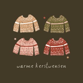 Kerstkaartje illustratie truien warme kerstwensen