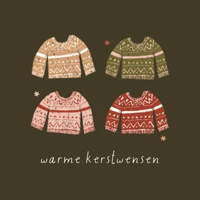 Kerstkaartje illustratie truien warme kerstwensen