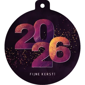 Kerstkaartje kerstbalvorm 2026 paars geel