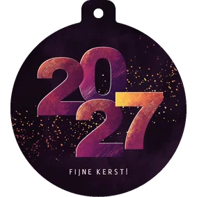 Kerstkaartje kerstbalvorm 2027 paars geel