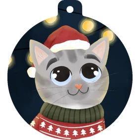 Kerstkaartje kerstbalvorm met kat kersttrui zonder tekst