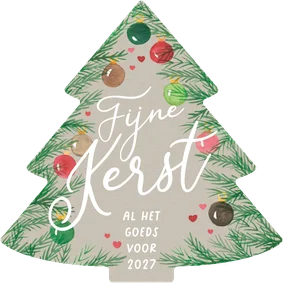 Kerstkaartje kerstboom takjes en ballen aquarel natuurlijk