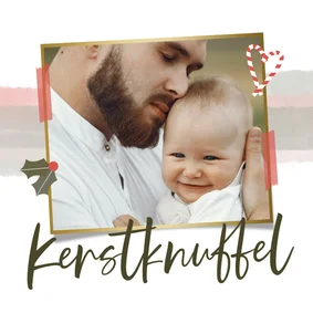 Kerstkaartje kerstknuffel met waterverf hulst zuurstok