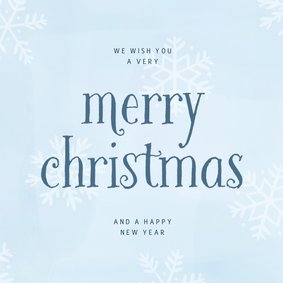 Kerstkaartje lichtblauw merry christmas sneeuwvlokken