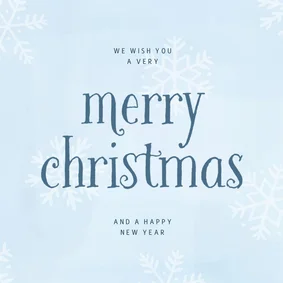 Kerstkaartje lichtblauw merry christmas sneeuwvlokken