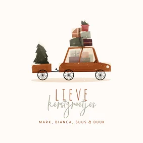 Kerstkaartje lieve kerstgroetjes met dozen en huisje