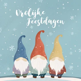 Kerstkaartje met kabouters in de sneeuw vrolijke feestdagen