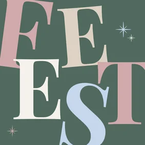 Kerstkaartje met tekst 'feest' Norah