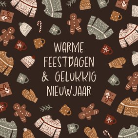 Kerstkaartje patroontje winterse accessoires illustratie