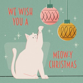 Kerstkaartje retro met kat we wish you a meowy christmas