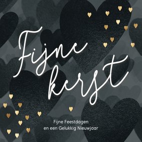 Kerstkaartje sjieke lieve hartjes zwart wit goud