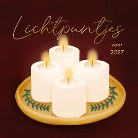 Kerstkaartje vier kaarsen lichtpuntjes voor 2027