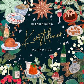 Kerstuitnodiging diner illustraties