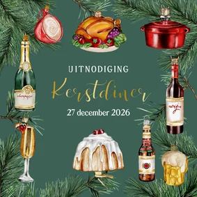 Kerstuitnodiging diner ornamenten