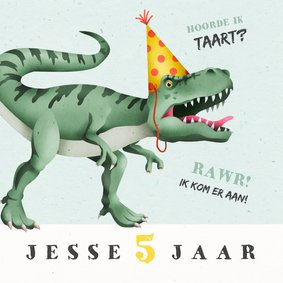 Kinderfeest uitnodiging dino met taart